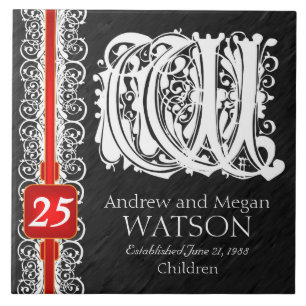 W Monogram "White Lace on Black" Anniversary Tile Fliese