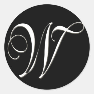 W monogramm - elegantes Schwarzweiß Runder Aufkleber