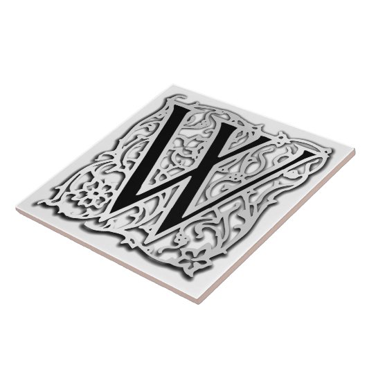 W Monogramm Keramik "Silver Besque" Fliese (Seite)