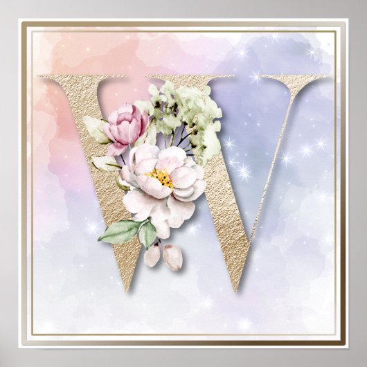 W Monogramm Weiße Rose Poster (Vorne)