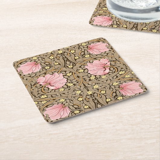 W Morris Pimpernchmuster in Pink & Sepia Rechteckiger Pappuntersetzer (angewinkelt)