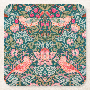 W Morris Pink Strawberry Thief Rechteckiger Pappuntersetzer