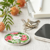 W Personalisierter Hibisken Blume Monogram R Schlü Schlüsselanhänger (Seite)