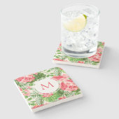 W Personalisierter Hibisken Blume Monogramm Stein Steinuntersetzer (Seitenansicht)