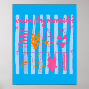 W Play Mermaids Preppy Girly Sommer Vibes Strand Poster