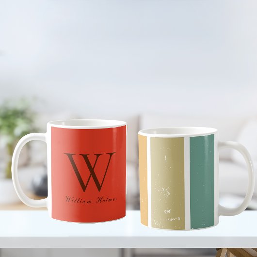 W Rainbow Stripes Custom Initial Kaffeetasse