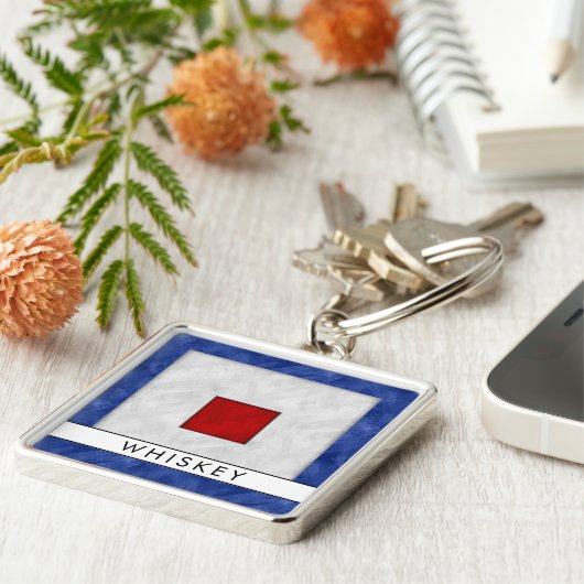 W Whiskey Nautic Signal Flag + Ihr Name Schlüsselanhänger (Seite)