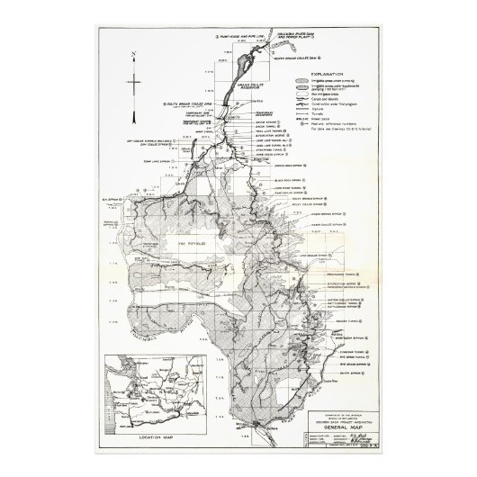 WA Columbia River - Coulee Dam Project Plan 1932 Fotodruck (Vorne)