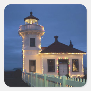 WA, Mukilteo, Mukilteo-Leuchtturm, errichtet Quadratischer Aufkleber