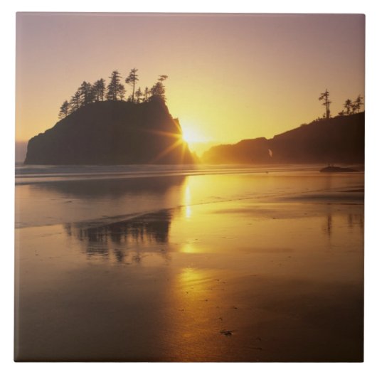 WA, Olympic NP, Second Beach bei Sonnenuntergang Fliese (Vorderseite)