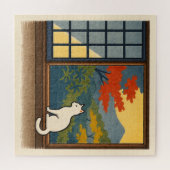 Wa – Quiet Window with White Cat Puzzle (Horizontal)