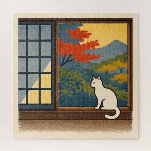 Wa – Quiet Window with White Cat Puzzle (Vertikal)