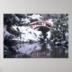WA, Seattle, Mondbrücke und Teich nach dem Winter  Poster