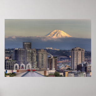 WA, Seattle, Monte Rainier aus Kerry Park Poster