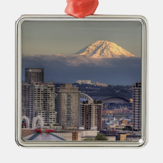 WA, Seattle, Mount Rainier aus Kerry Park Ornament Aus Metall (Vorne)