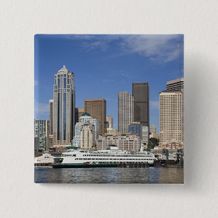 WA, Seattle, Seattle Skyline mit Fähre Button