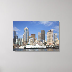 WA, Seattle, Seattle-Skyline mit Fähre Leinwanddruck