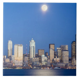 WA, Seattle, Seattle-Skyline und Elliott Bay 3 Fliese