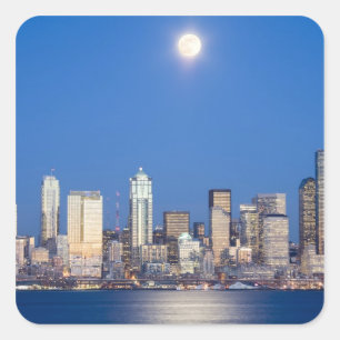 WA, Seattle, Seattle, Skyline und Elliott Bay 3 Quadratischer Aufkleber