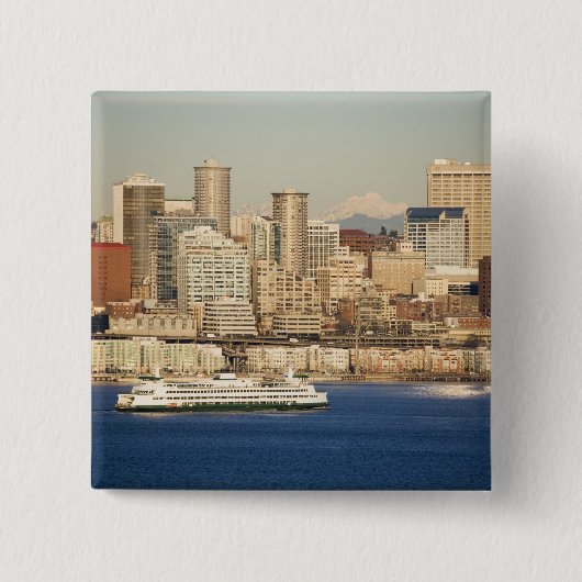 WA, Seattle, Seattle Skyline und Elliott Bay Button (Vorderseite)