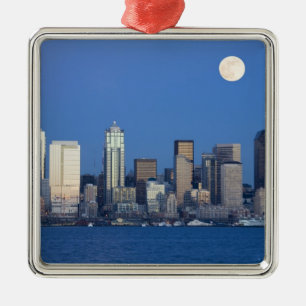 WA, Seattle, Skyline von Seattle und Elliott Bay 2 Ornament Aus Metall