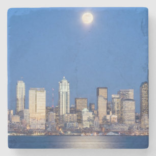 WA, Seattle, Skyline von Seattle und Elliott Bay 3 Steinuntersetzer