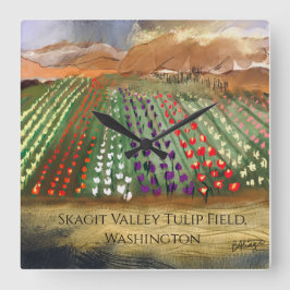 WA Skagit Valley Tulip Fields Spring Dreaming Quadratische Wanduhr