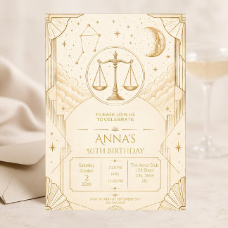 Waage 50. Geburtstagseinladung | Elegantes Gold Einladung