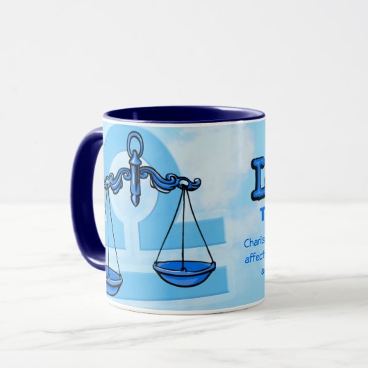 Waage "die Skalen" lüften blaue astrologische Tasse (Vorderseite Links)