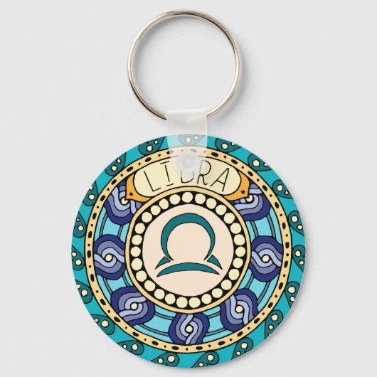 Waage Libra Sternzeichen farbenfrohes Mandala Schlüsselanhänger (Vorderseite)