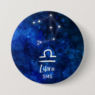 Waage-Sternbild Blaue Galaxie Monogramm Button