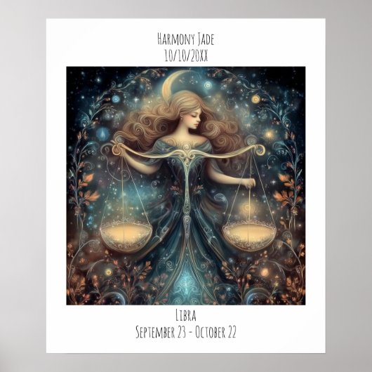 Waage Sternzeichen Astrologie Name & Geburtstag Poster (Vorne)