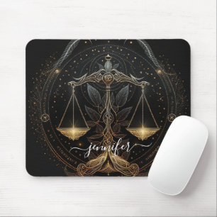 Waage Sternzeichen schwarz und gold Mousepad