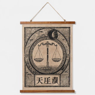 Waage Sternzeichen Wabi Sabi Kunst | Vintage Waage Wandteppich Mit Holzrahmen