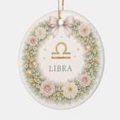 Waage-Sternzeichen-Weihnachtsschmuck – Floraler Kr Keramik Ornament (Links)