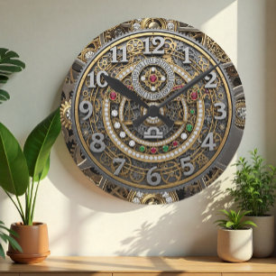 Waage Uhr, Tierkreiszeichen, Steampunk, Edelsteine Runde Wanduhr