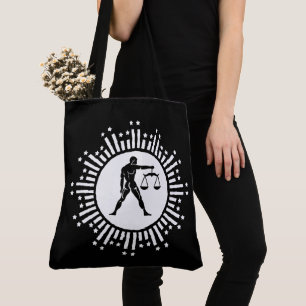 Waage-Zodiac-Symbol mit Sternen Schwarz und Weiß  Tasche