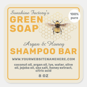 Waben Gelb Shampoo Bar Etikett Quadratischer Aufkleber