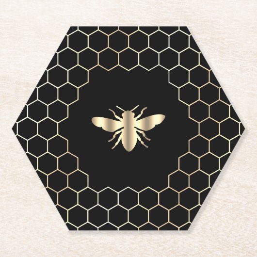 Wabendesign aus Hexagonen auf schwarz Untersetzer (Vorderseite)