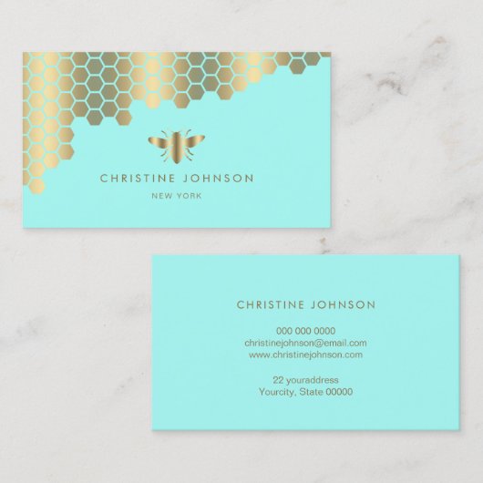 Wabenkrauben Imitate Goldfolie auf Türkis Visitenkarte (Vorne/Hinten)