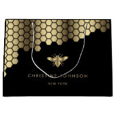 Wabenkrauben Imitate Goldfolie Bienendesign Große Geschenktüte (Vorderseite)