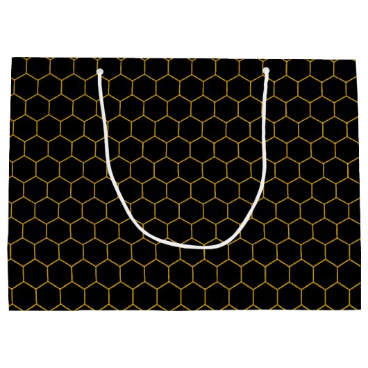 Wabenmuster schwarz-gelb, abstrakte Hexagone Große Geschenktüte (Rückseite)