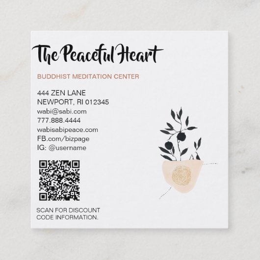 *~* Wabi Sabi Abstrakt Einfache Minimale Tinte QR Quadratische Visitenkarte (Rückseite)