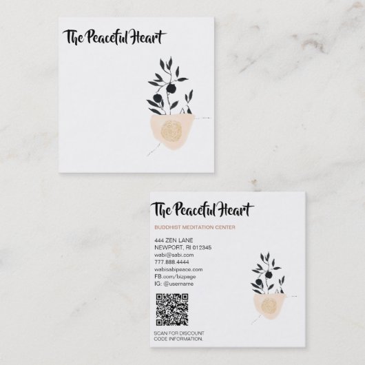 *~* Wabi Sabi Abstrakt Einfache Minimale Tinte QR Quadratische Visitenkarte (Vorne/Hinten)