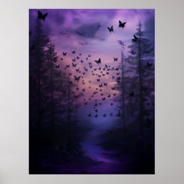 Wabi Sabi Black Butterfets Lila Forest Abstrakt Poster
