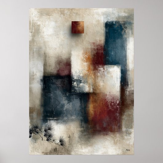 Wabi-Sabi Kiefern-Echo Moderne Japanische Abstrakt Poster (Vorne)