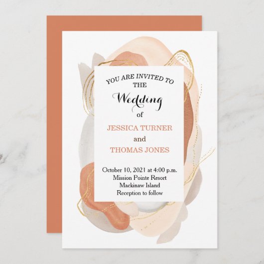 Wabi Sabi Watercolor Wedding Einladung (Vorne/Hinten)