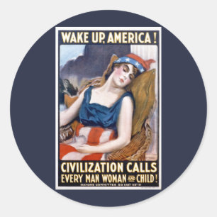 Wach auf Amerika! Vintage patriotische Freiheitsku Runder Aufkleber