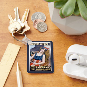 Wach auf Amerika! Vintage patriotische Freiheitsku Schlüsselanhänger