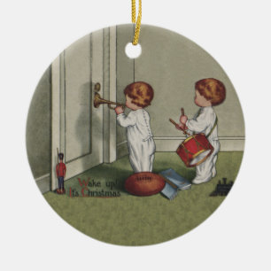 Wach auf, es ist Weihnachten süße Kinderillustrati Keramik Ornament